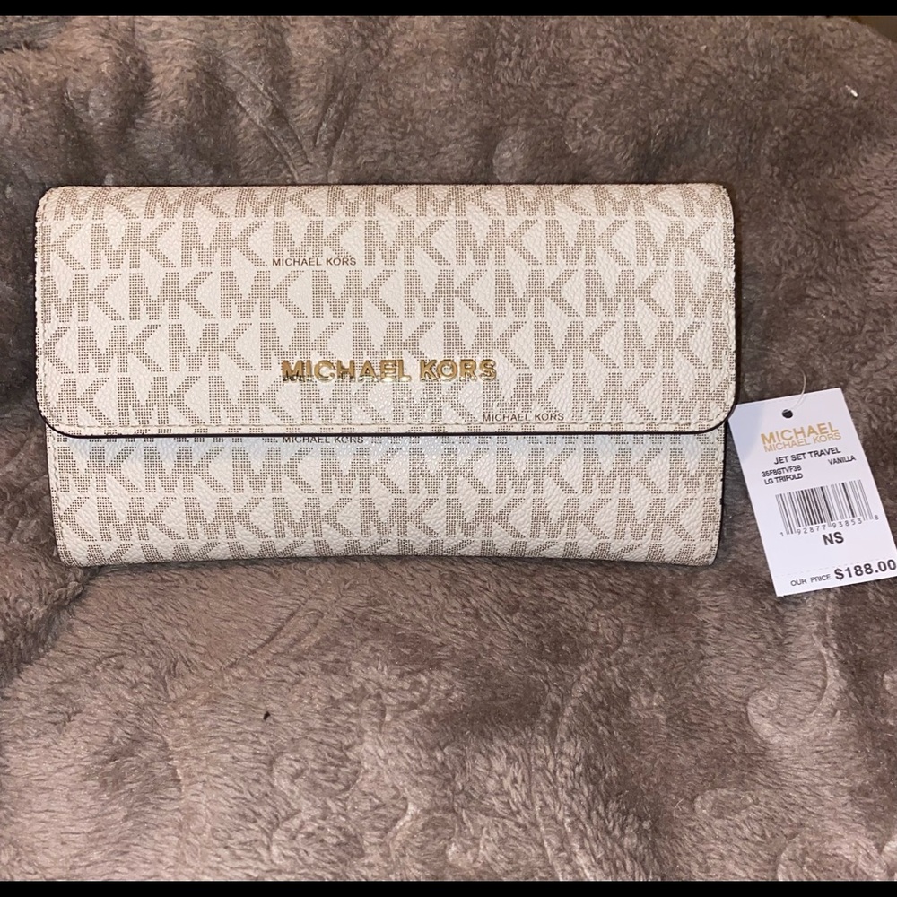 Set Travel Large Trifold Wallet Signature MK Vanilla